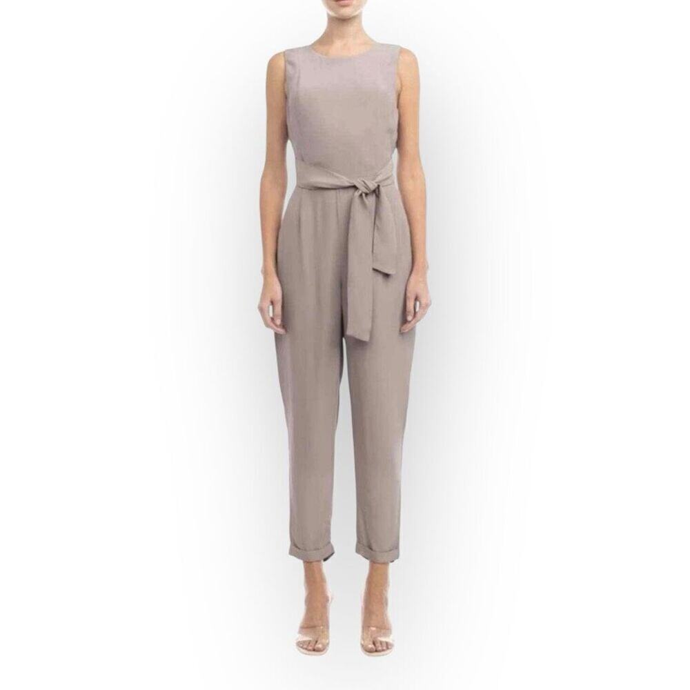 Lost April Sleeveless Jumpsuit Women's Med Driftwood Taupe Brown Back Straps NWT